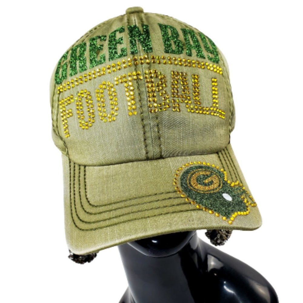 Green Bay Football Embellished Distressed Baseball Cap